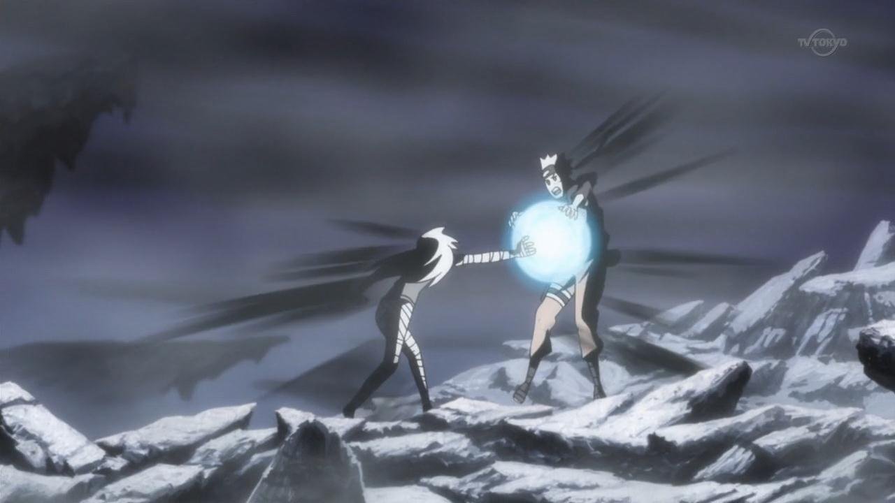 Хируко атакует Наруто с помощью Одама Расенгана